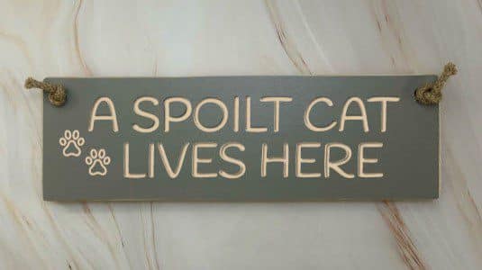 A spoilt cat lives here - 30cm Rustic Wooden Sign 3 A spoilt cat lives here