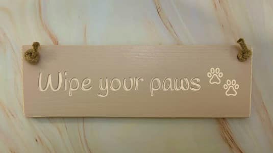 Wipe your paws - 30cm Rustic Wooden Sign 4 Wipe your paws potted shirmp