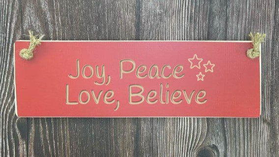 Joy, Peace, Love, Believe - 30cm Rustic Wooden Sign 3 Joy, Peace, Love, Believe - 30cm Rustic Wooden Sign - Image 3
