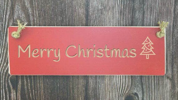 Merry Christmas - 30cm Rustic Wooden Sign 1 Merry Christmas red