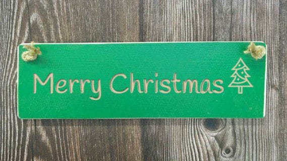 Merry Christmas - 30cm Rustic Wooden Sign 4 Merry Christmas green