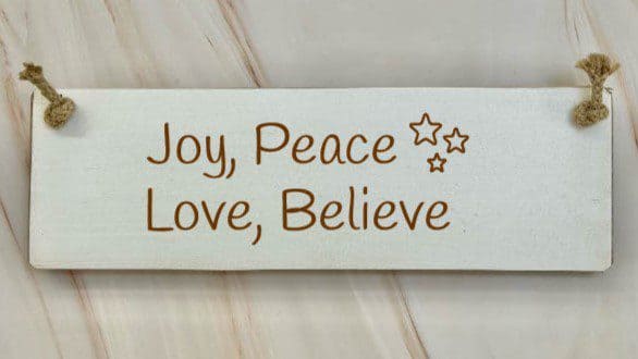 Joy, Peace, Love, Believe - 30cm Rustic Wooden Sign 1 Joy, Peace, Love, Believe - 30cm Rustic Wooden Sign