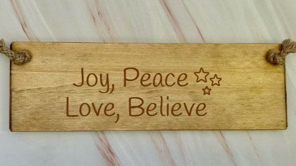Joy, Peace, Love, Believe - 30cm Rustic Wooden Sign 2 Joy, Peace, Love, Believe - 30cm Rustic Wooden Sign - Image 2