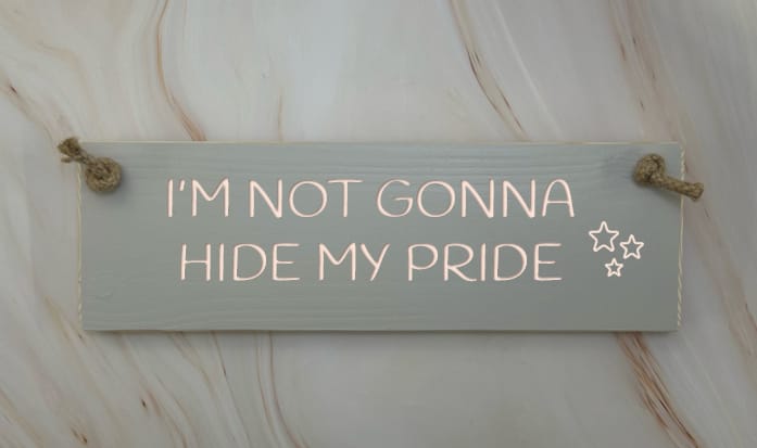 I’m Not Gonna Hide My Pride – 30cm Rustic Wooden Sign