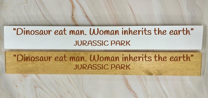 “Dinosaurs Eat Man. Woman Inherits The Earth” JURASSIC PARK – 80cm Rustic Wooden Sign