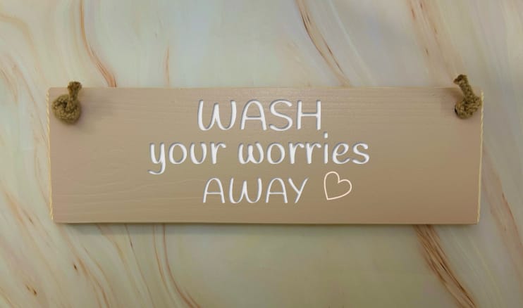 Wash Your Worries Away – 30cm Rustic Wooden Sign